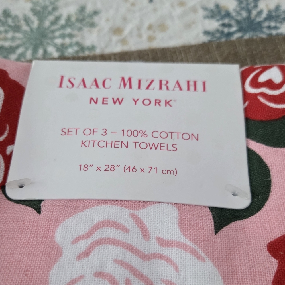 Isaac Mizrahi Pink and Red Rose Kitchen Towels - Picture 2 of 5